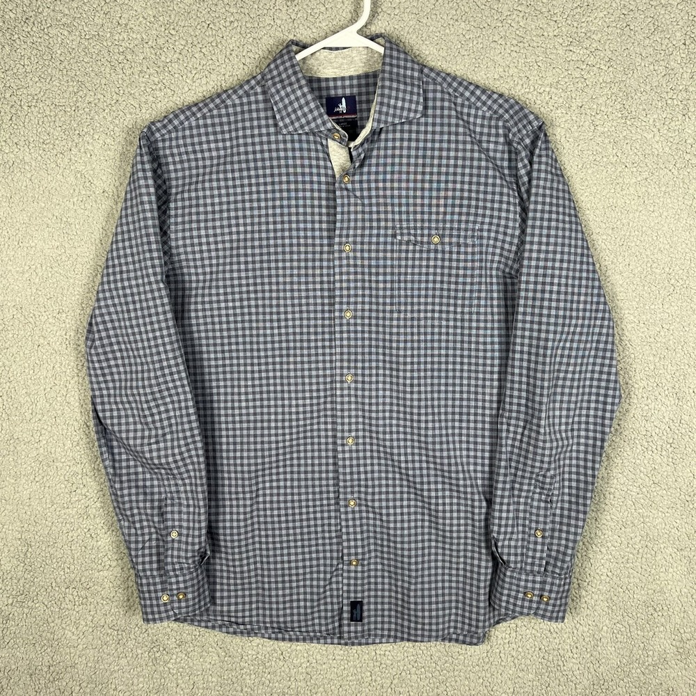 Johnnie O Mens L Button Up Shirt Long Sleeve Blue‎ Gingham Check 100% Cotton